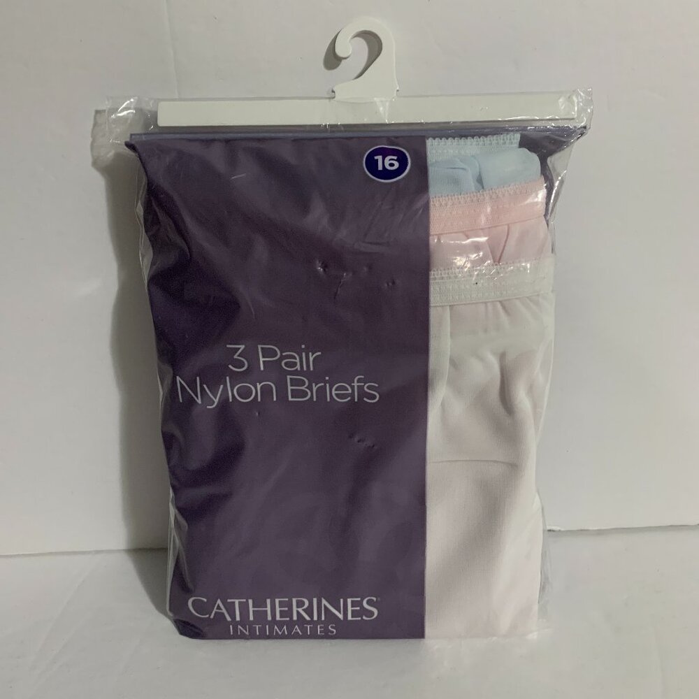 Catherines Brief Panties Underwear 3 Nylon Pack Blue Pink White Plus 16 or 6X